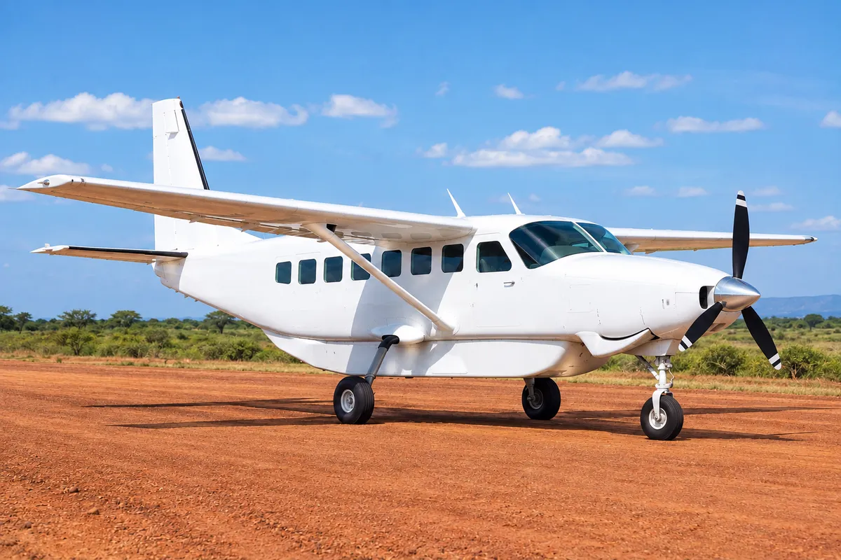 Cessna 208B Caravan on a red-earth airstrip